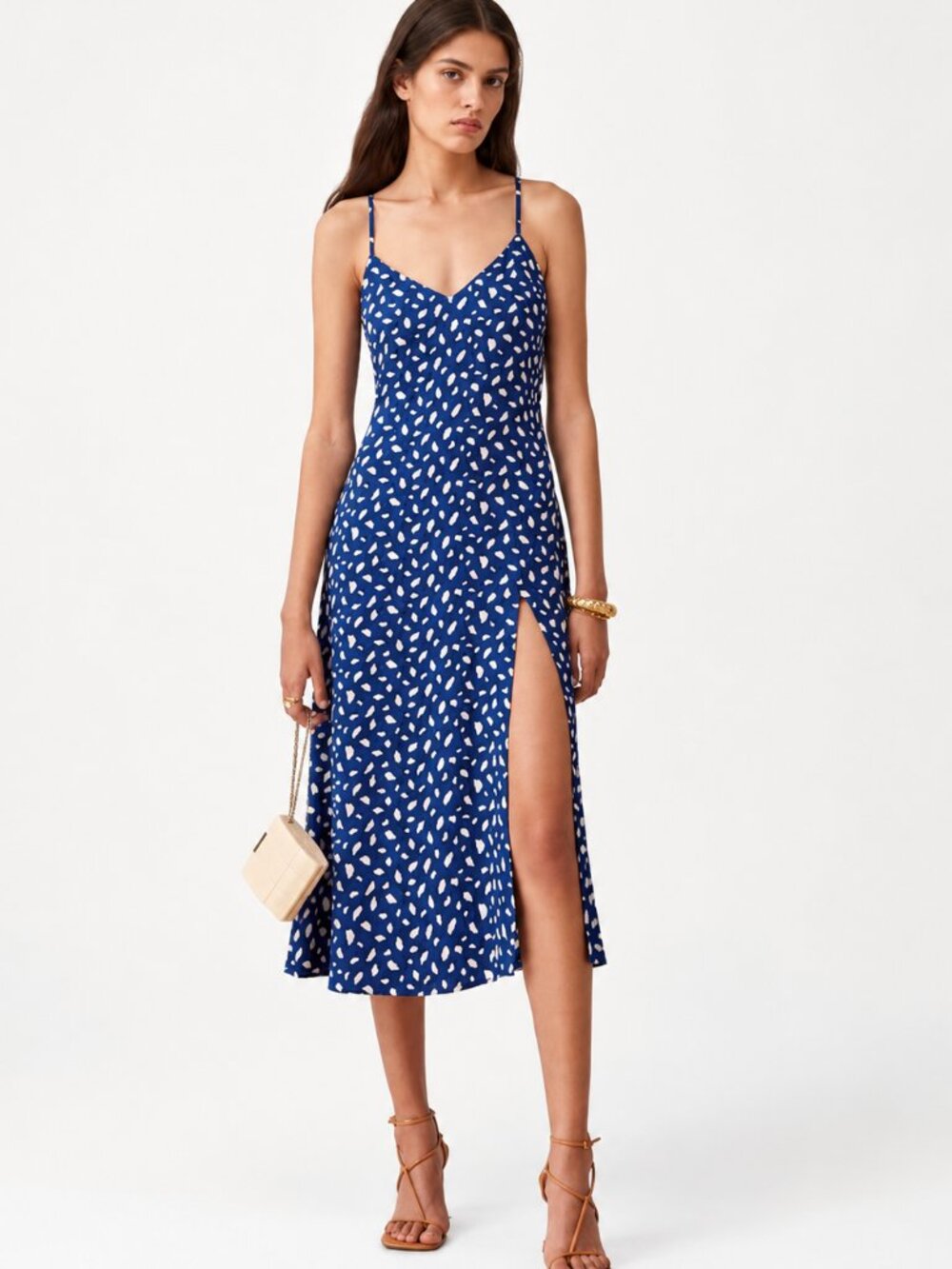 Reformation Kourtney Women 4 Blue White Viscose Midi Dress Resort Chic